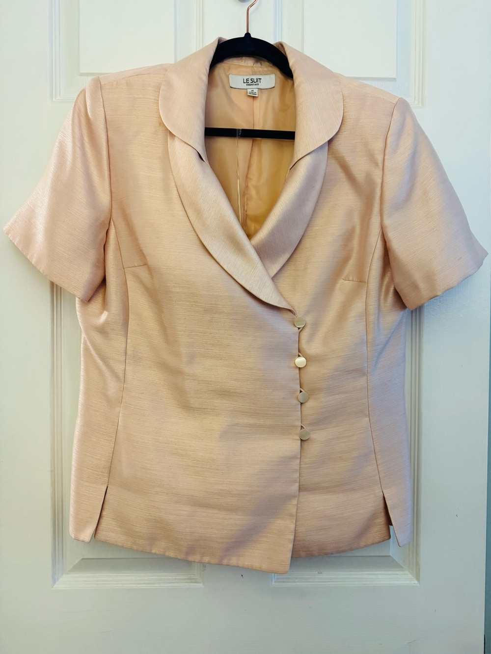 Le Suit Blush Pink Satin Two-Piece Skirt Suit Sz. 14 Career Mother-of-the-Bride - Picture 6 of 16